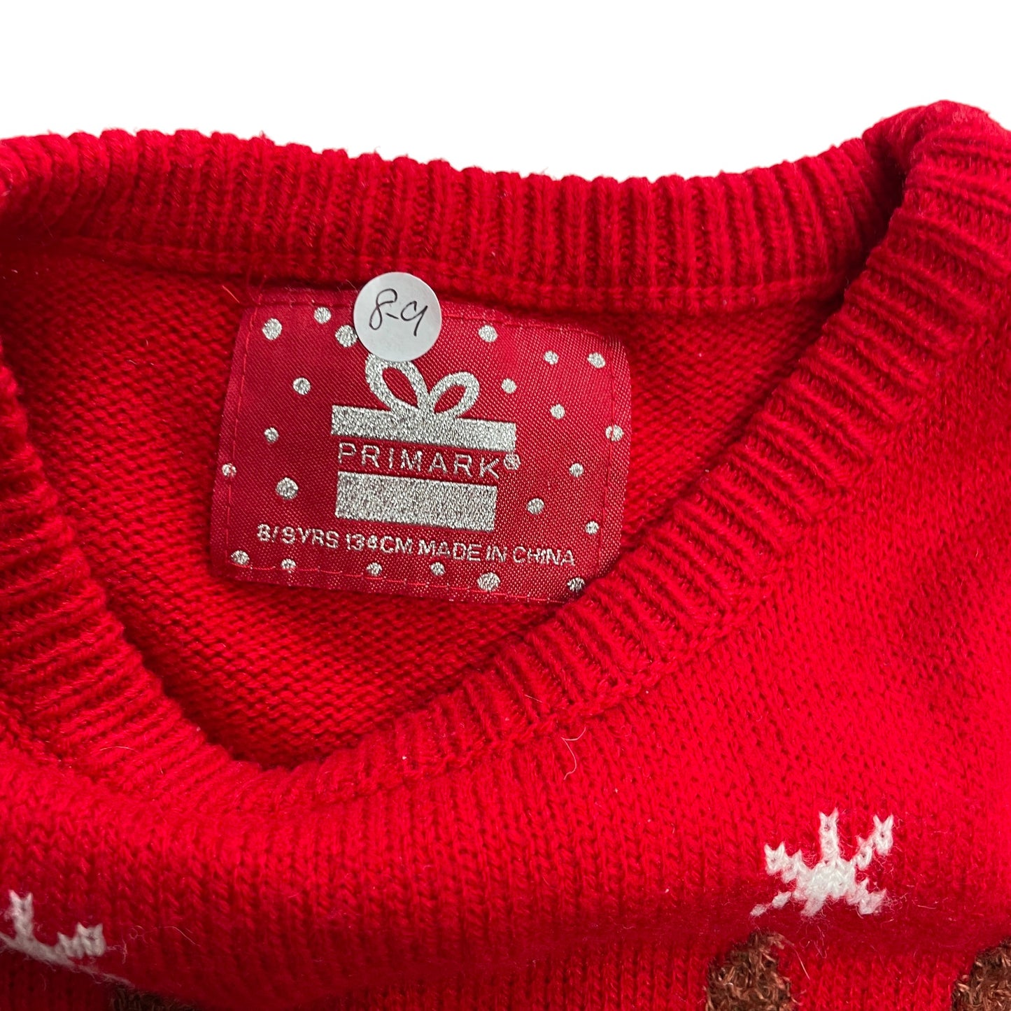 Primark festive jumper 8-9 years red knitted Rudolph Reindeer