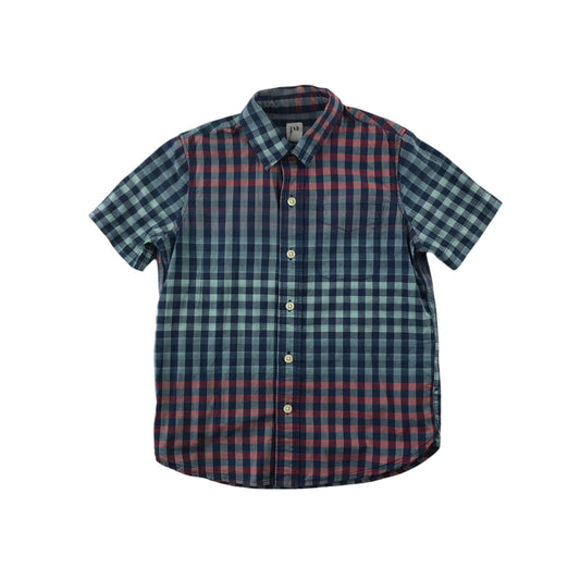 Gap Shirt Age 6 Blue and Red Checked Gradient Short Sleeve Button Up Cotton