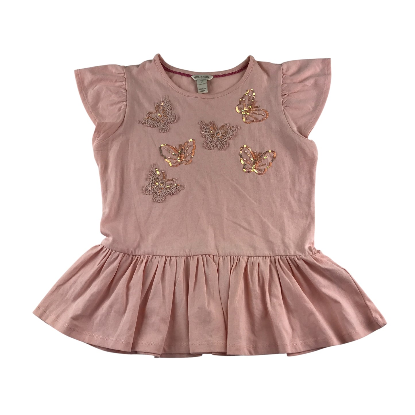 Monsoon t-shirt 11-12 years pink butterfly sleeves and sequin butterfly design cotton