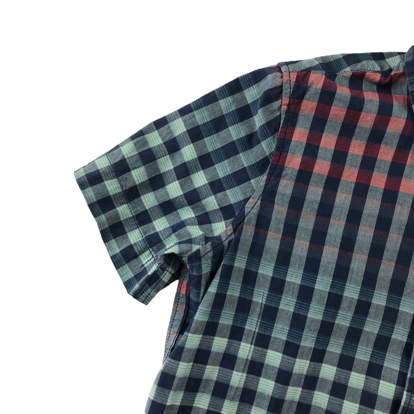Gap Shirt Age 6 Blue and Red Checked Gradient Short Sleeve Button Up Cotton