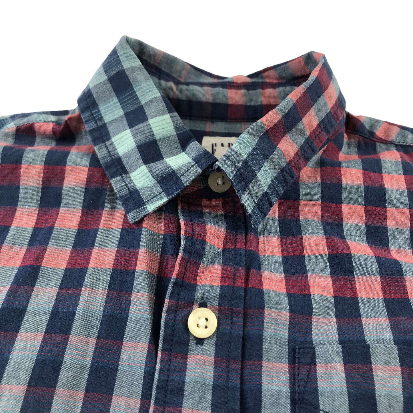 Gap Shirt Age 6 Blue and Red Checked Gradient Short Sleeve Button Up Cotton