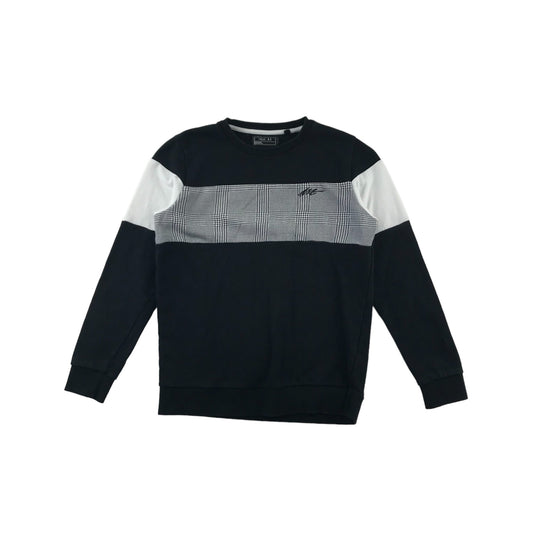 Next Sweater Age 10-11 Black Grey White Panelled Cotton