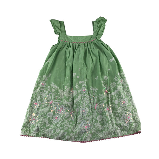 Monsoon dress 11 years green floral print with sequin detailing shoulder straps A-line