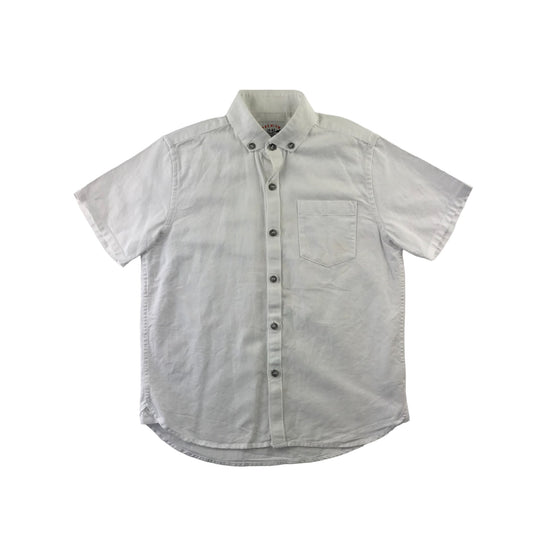 Next Shirt Age 7 White Plain Short Sleeve Button Up Cotton