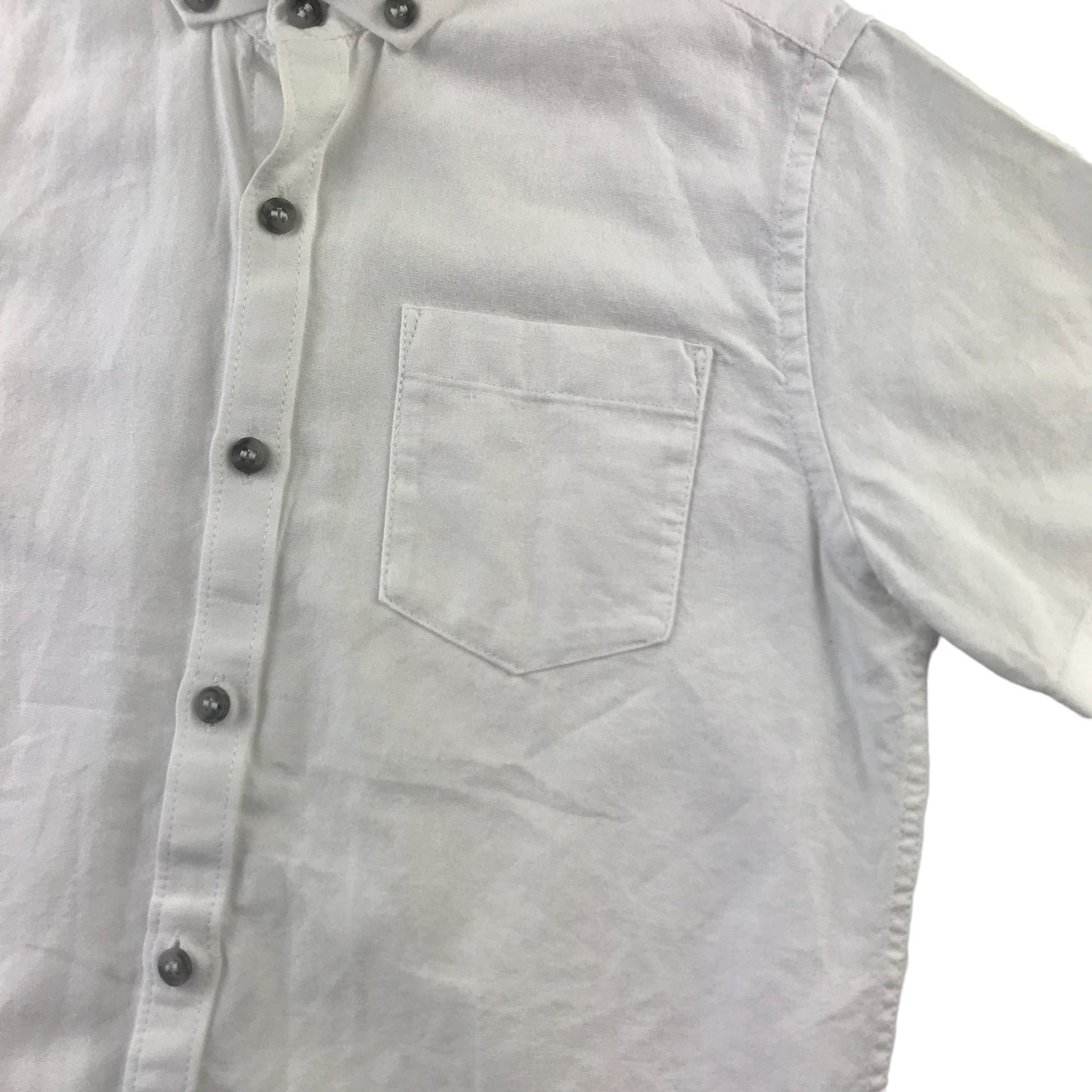 Next Shirt Age 7 White Plain Short Sleeve Button Up Cotton