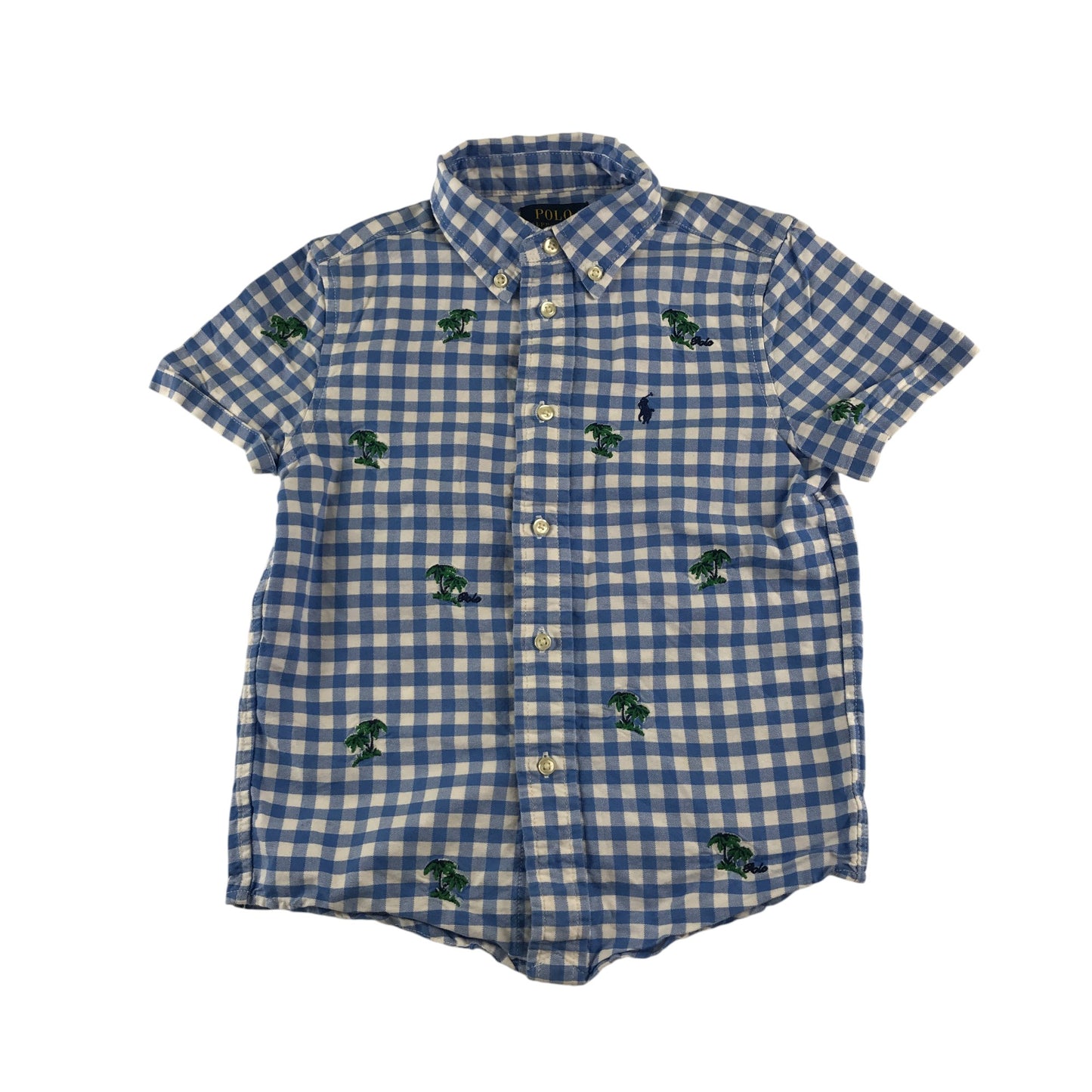 Ralph Lauren shirt 5-6 years white and blue checked with palm tree embroidery cotton