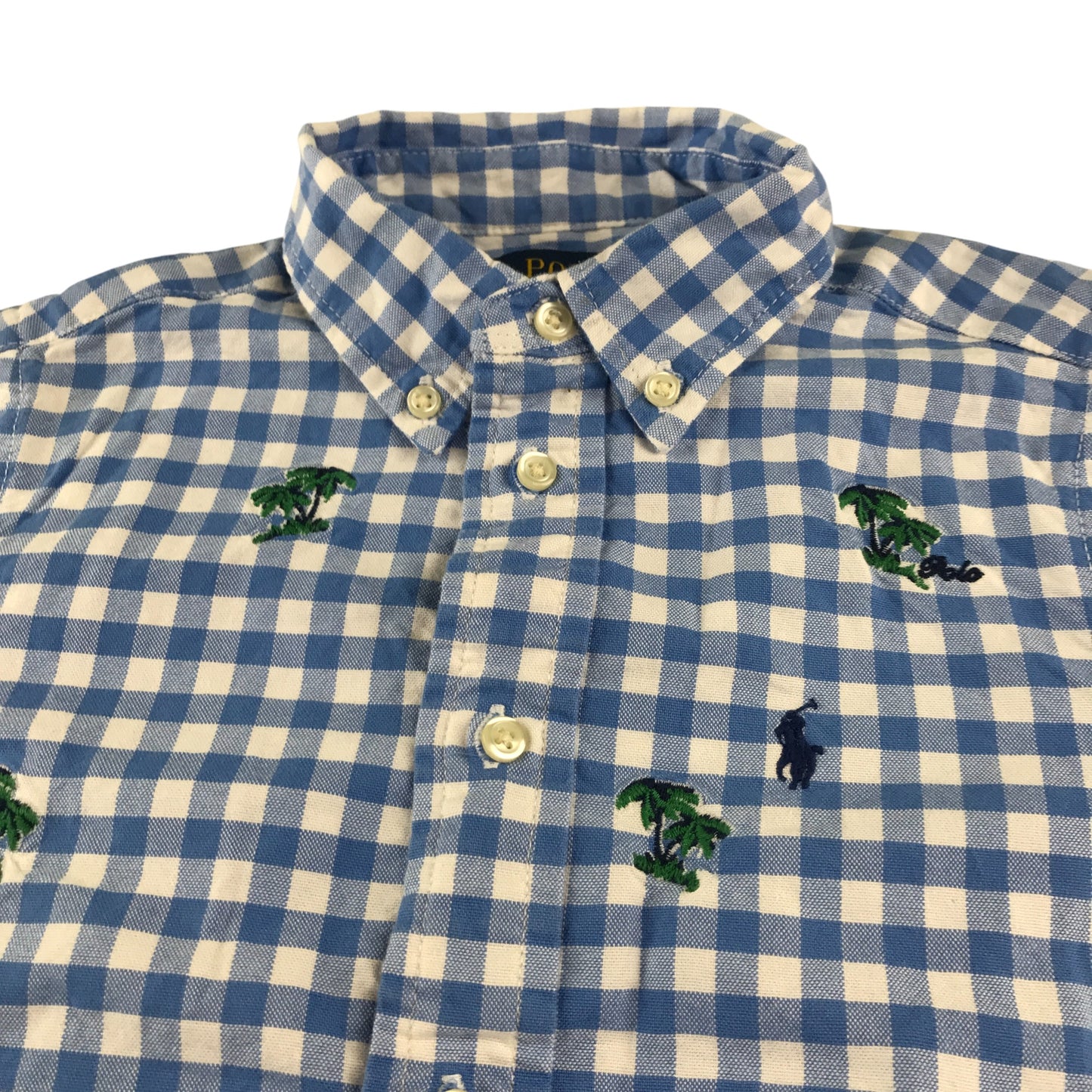 Ralph Lauren shirt 5-6 years white and blue checked with palm tree embroidery cotton