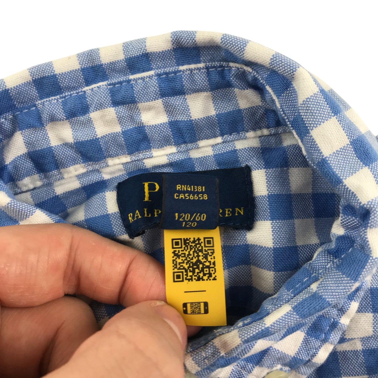 Ralph Lauren shirt 5-6 years white and blue checked with palm tree embroidery cotton
