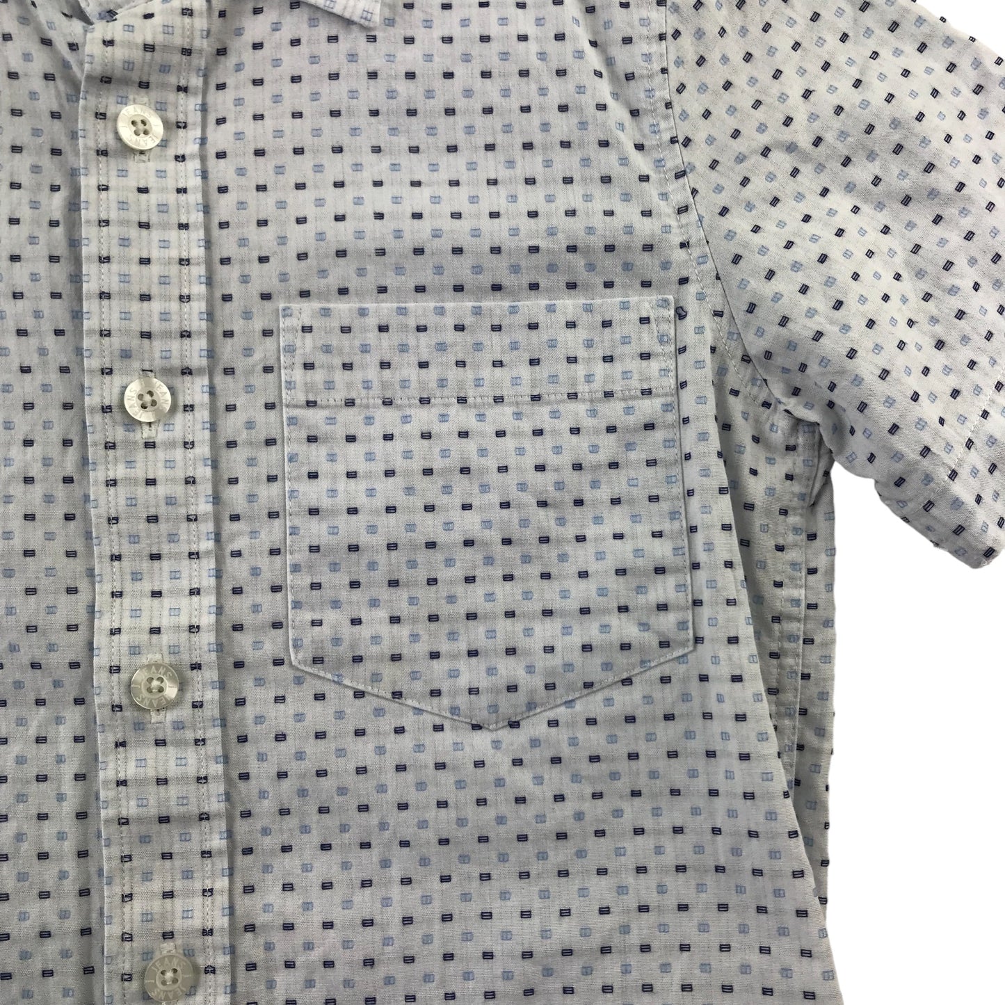 Jasper Conran Jeans Shirt Age 7 White Rectangle Print Short Sleeve Button Up Cotton