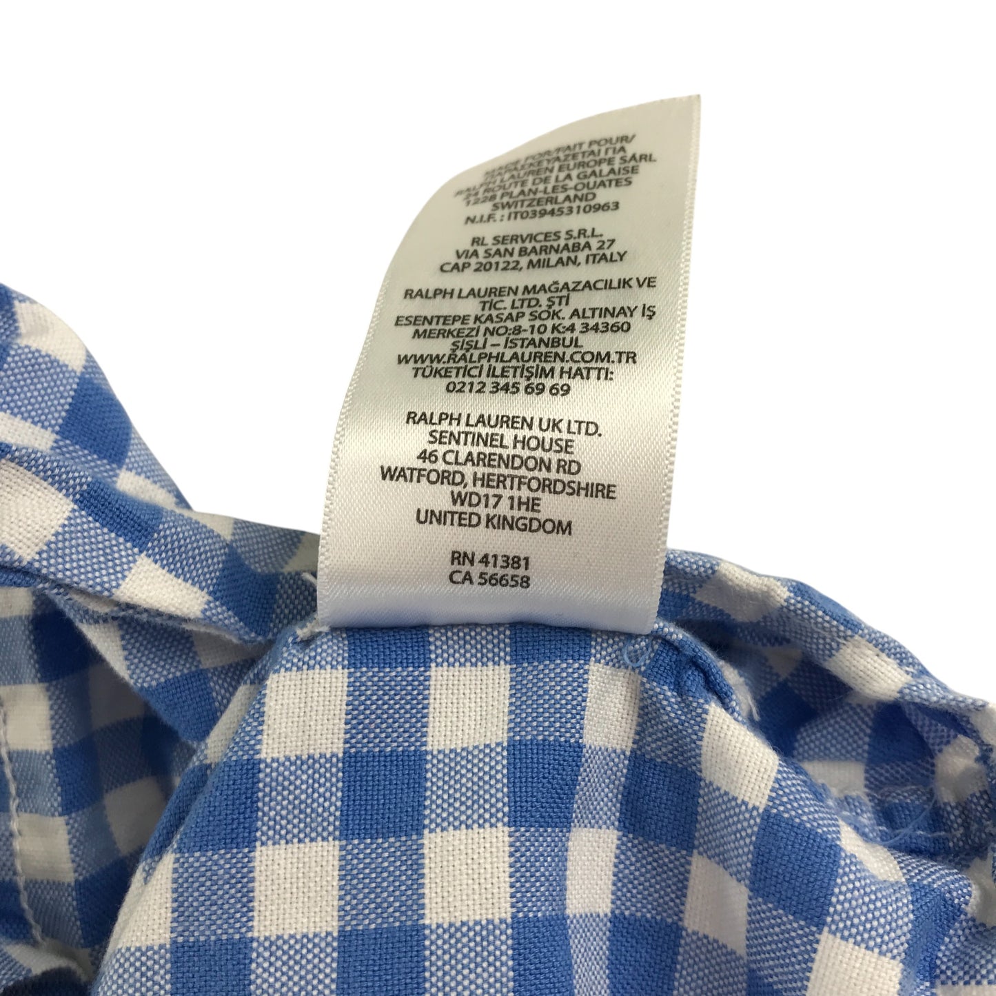 Ralph Lauren shirt 5-6 years white and blue checked with palm tree embroidery cotton