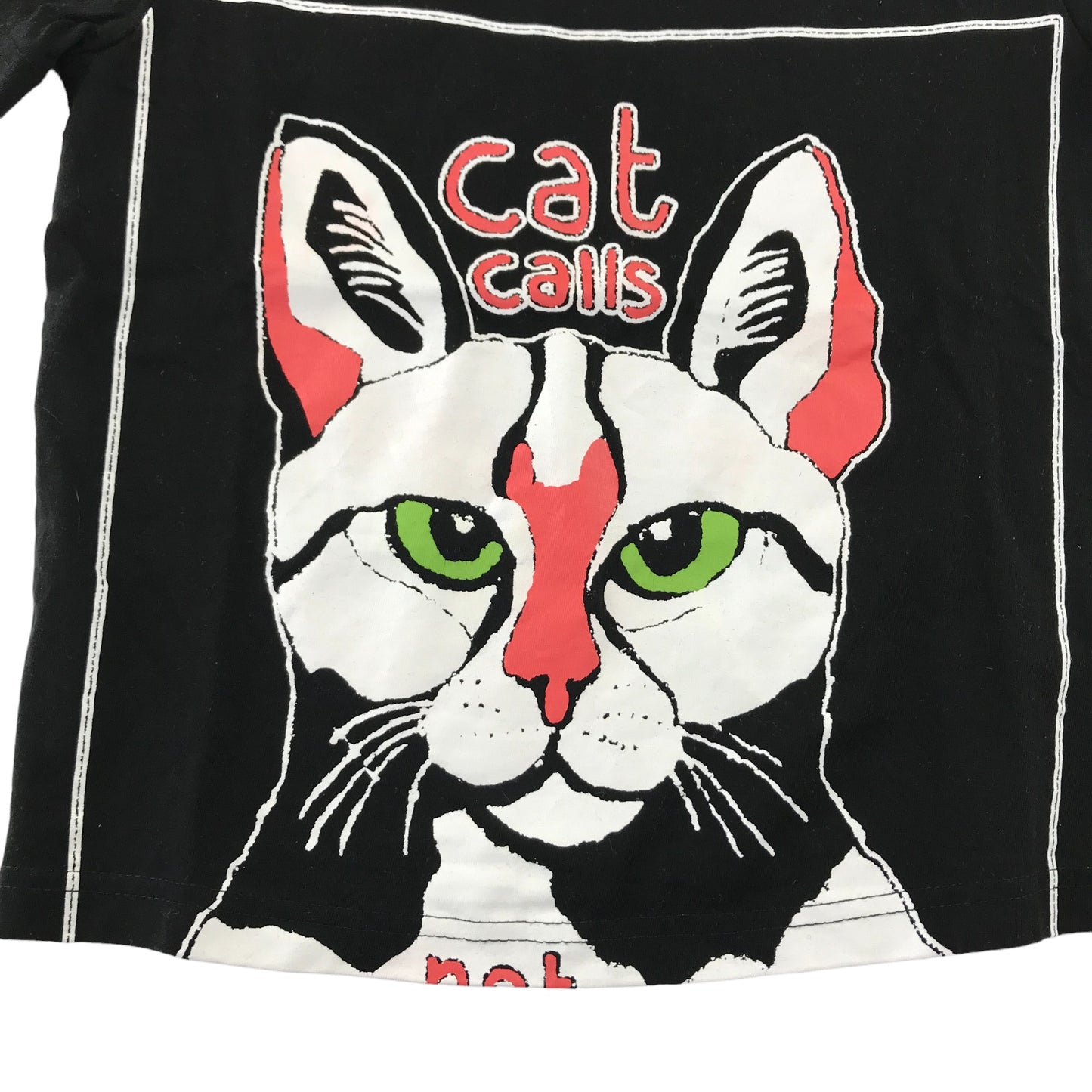 Black t-shirt 6-8 years cat print graphic organic cotton