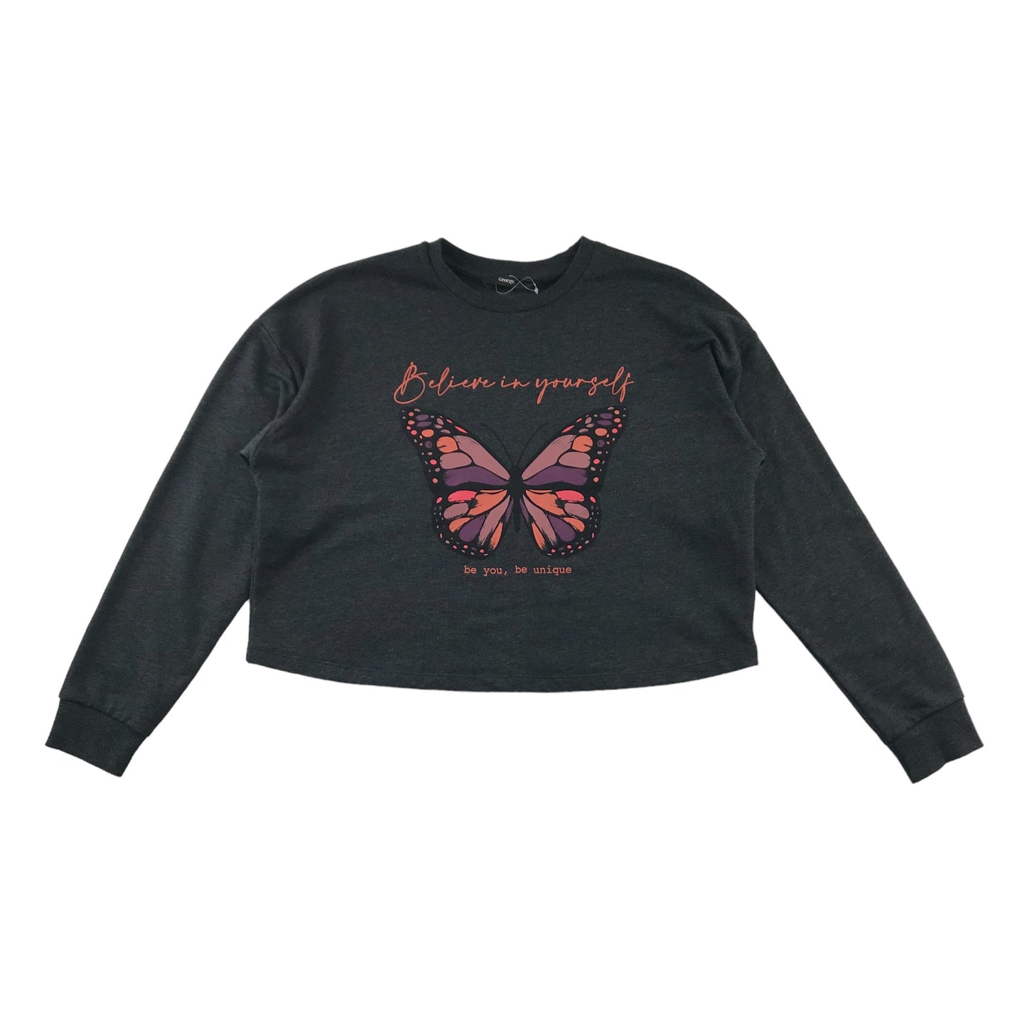 George Sweater Age 11 Grey Cropped Butterfly