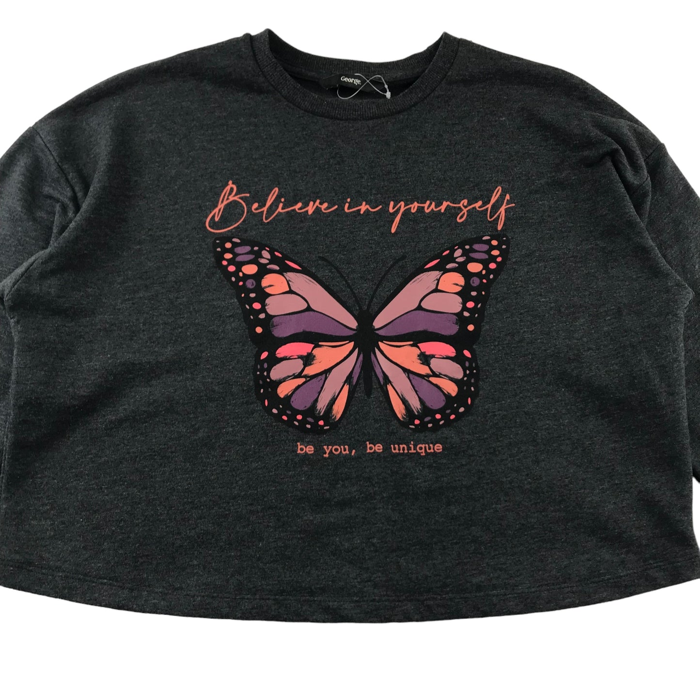 George Sweater Age 11 Grey Cropped Butterfly