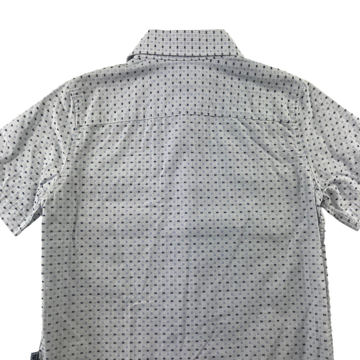 Jasper Conran Jeans Shirt Age 7 White Rectangle Print Short Sleeve Button Up Cotton