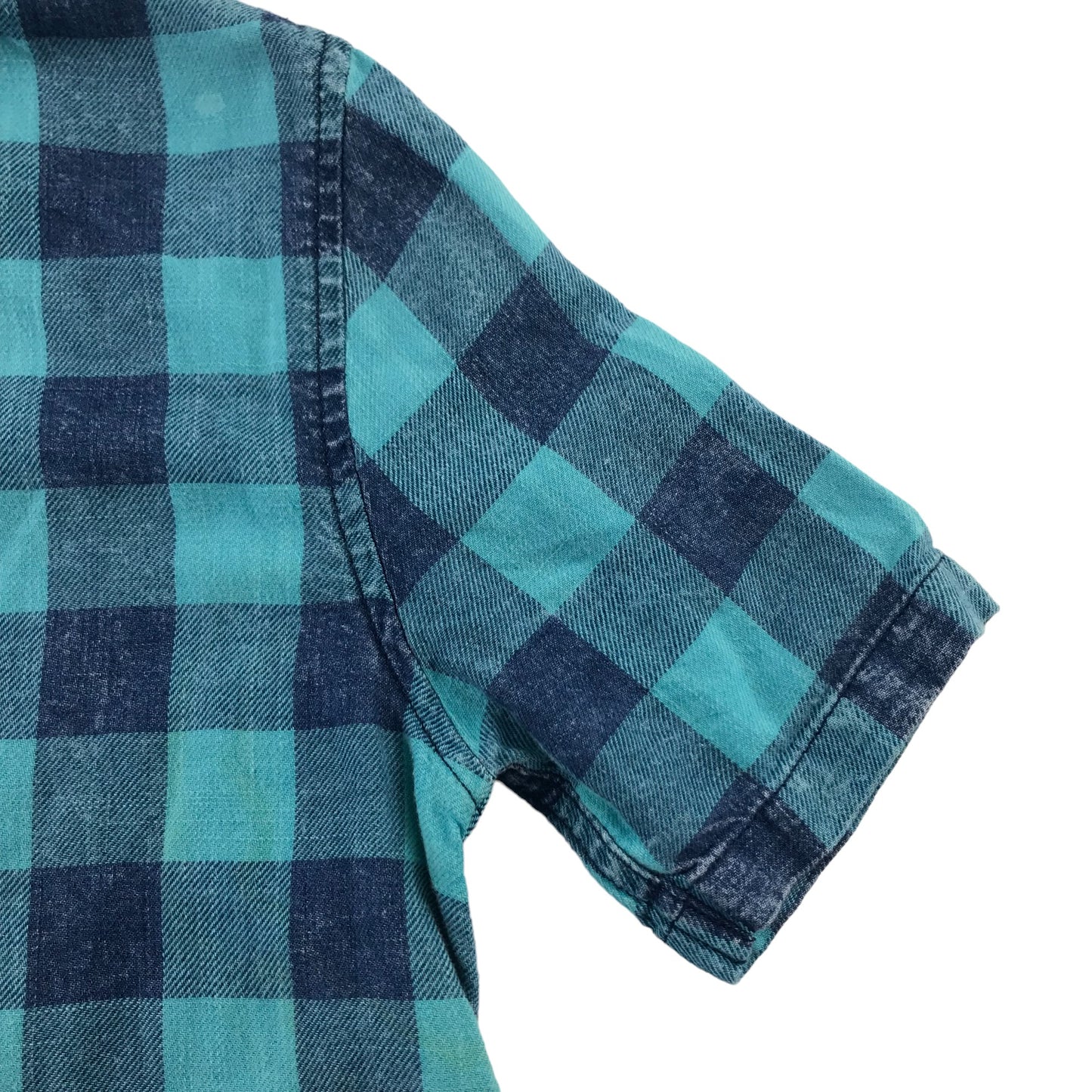 Next Shirt Age 8 Blue and Navy Checked Short Sleeve Button Up Cotton