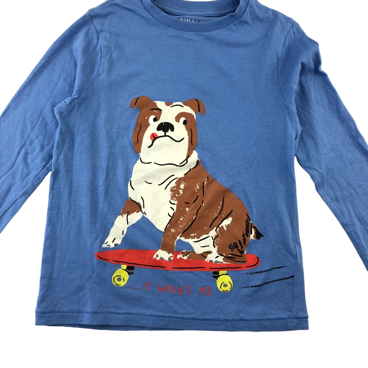 M&S T-Shirt 6-7 Years Blue Staking Dog Graphic