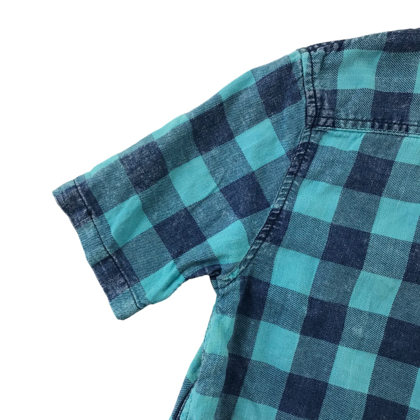 Next Shirt Age 8 Blue and Navy Checked Short Sleeve Button Up Cotton