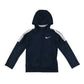 Nike sports hoodie 6-7 years navy full zipper with white shoulder stripes stopping midway
