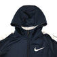 Nike sports hoodie 6-7 years navy full zipper with white shoulder stripes stopping midway