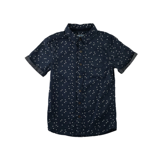 Tu Shirt Age 8 Navy with Triangle Pattern Short Sleeve Button Up Cotton