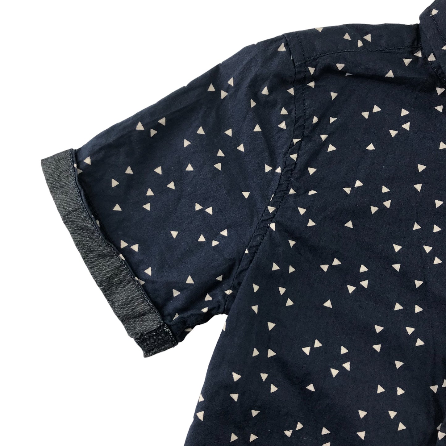 Tu Shirt Age 8 Navy with Triangle Pattern Short Sleeve Button Up Cotton