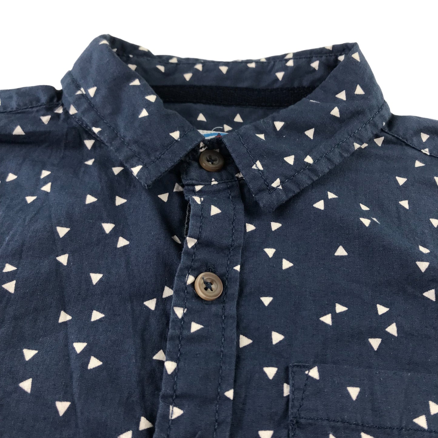 Tu Shirt Age 8 Navy with Triangle Pattern Short Sleeve Button Up Cotton