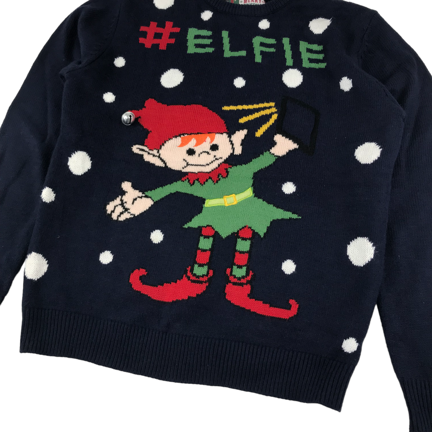 Primark Christmas Jumper Adult Medium Navy State Elf Jingle Bell