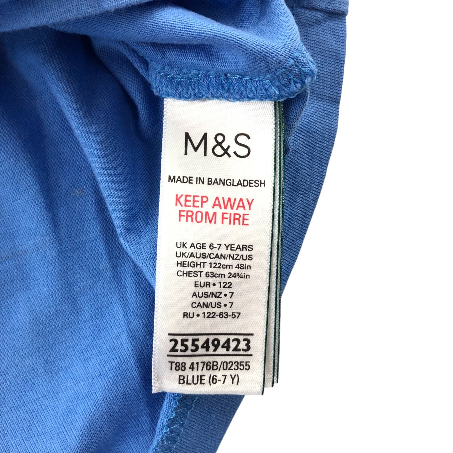 M&S T-Shirt 6-7 Years Blue Staking Dog Graphic