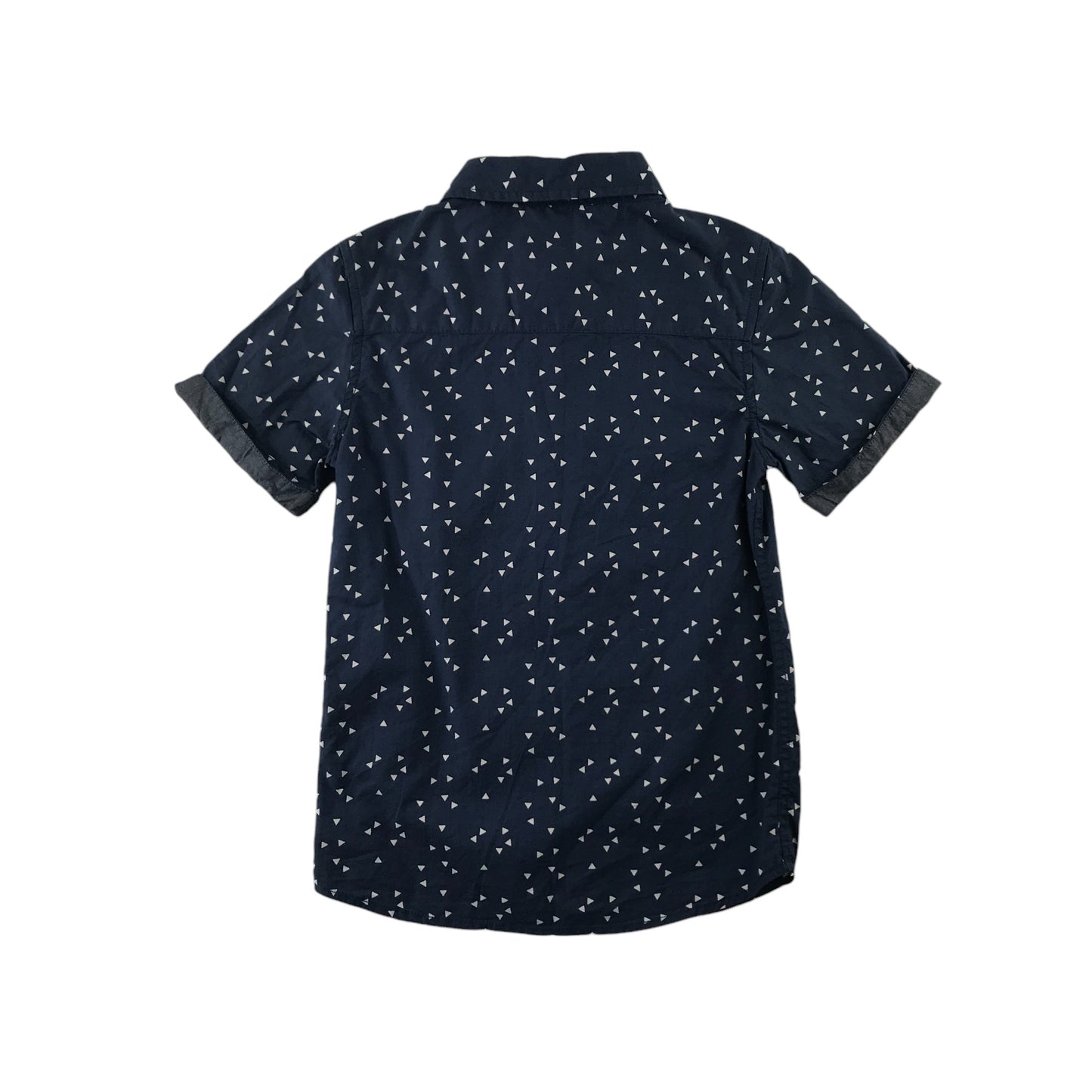 Tu Shirt Age 8 Navy with Triangle Pattern Short Sleeve Button Up Cotton