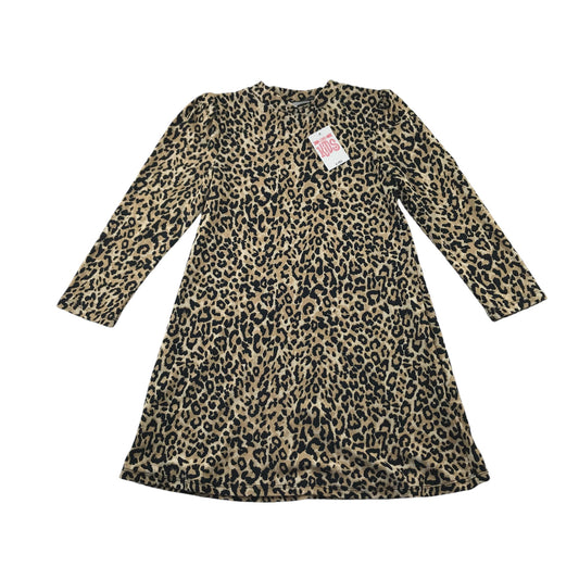 Matalan dress 5-6 years brown and beige leopard spots print stretchy long t-shirt dress