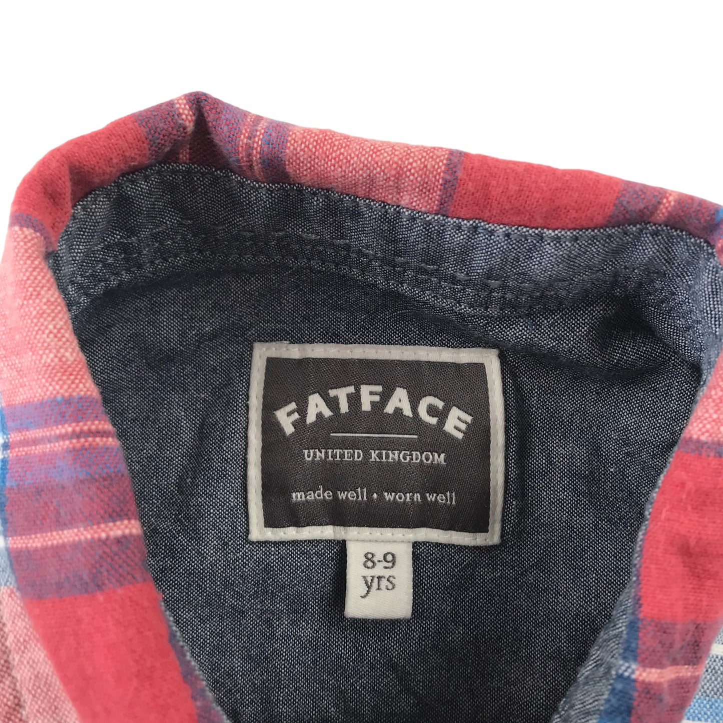 Fatface Shirt Age 8 Red White Blue Checked Pattern Short Sleeve Button Up