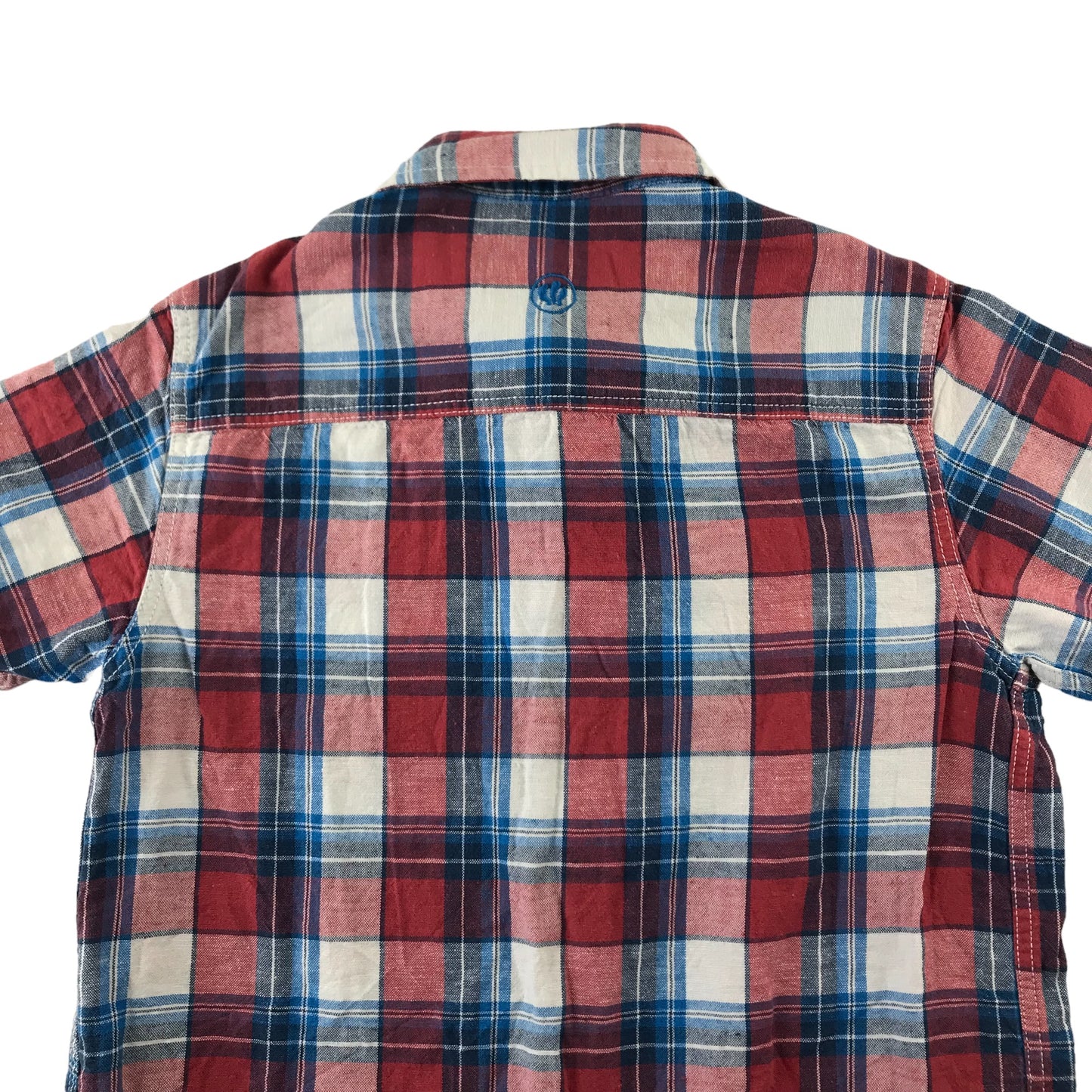 Fatface Shirt Age 8 Red White Blue Checked Pattern Short Sleeve Button Up