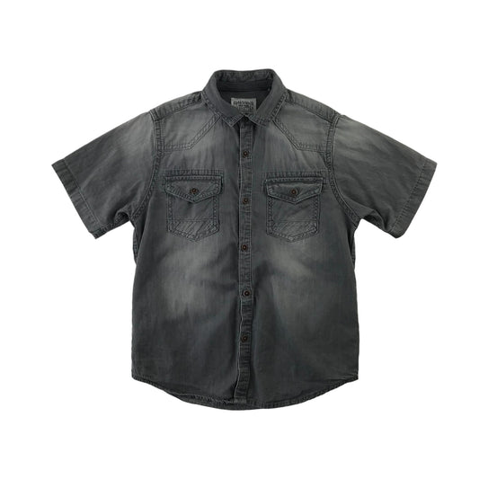 Next Shirt Age 8 Grey Plain Denim Pattern Short Sleeve Button Up Cotton