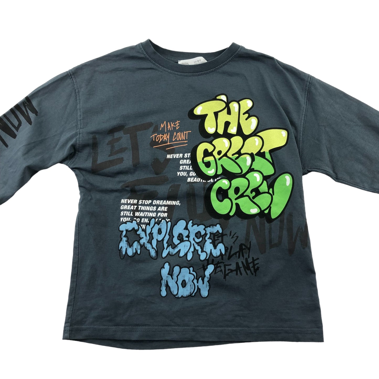 Zara T-Shirt 6-7 Years Grey Graffiti Graphic Tee