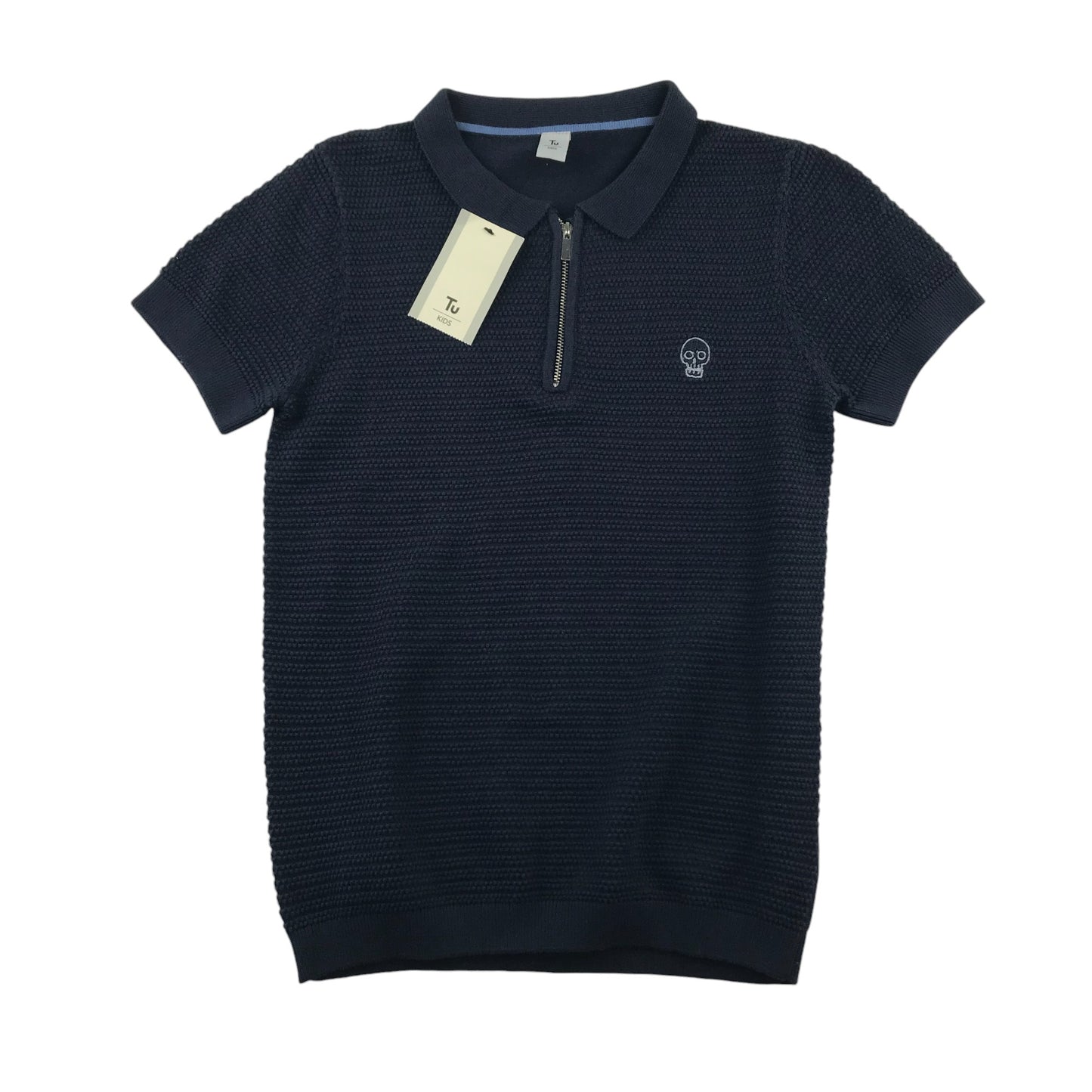 Tu polo shirt 9-10 years navy blue short sleeve knitted cotton