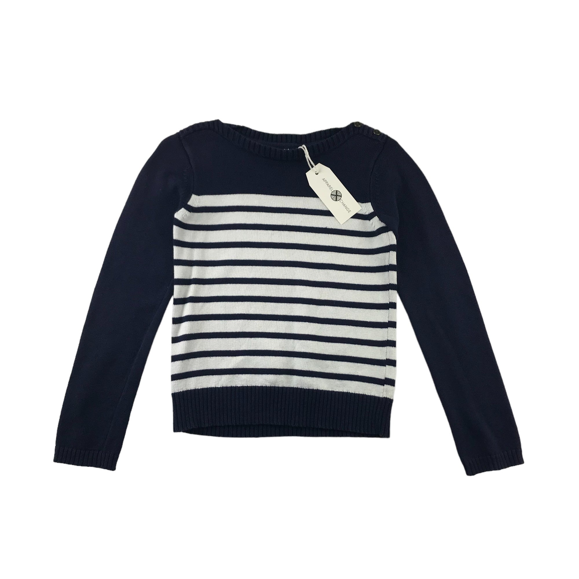 GAP Jumper Age 11 12 Navy Blue White Stripy Knit Cotton ApparelXchange CIC