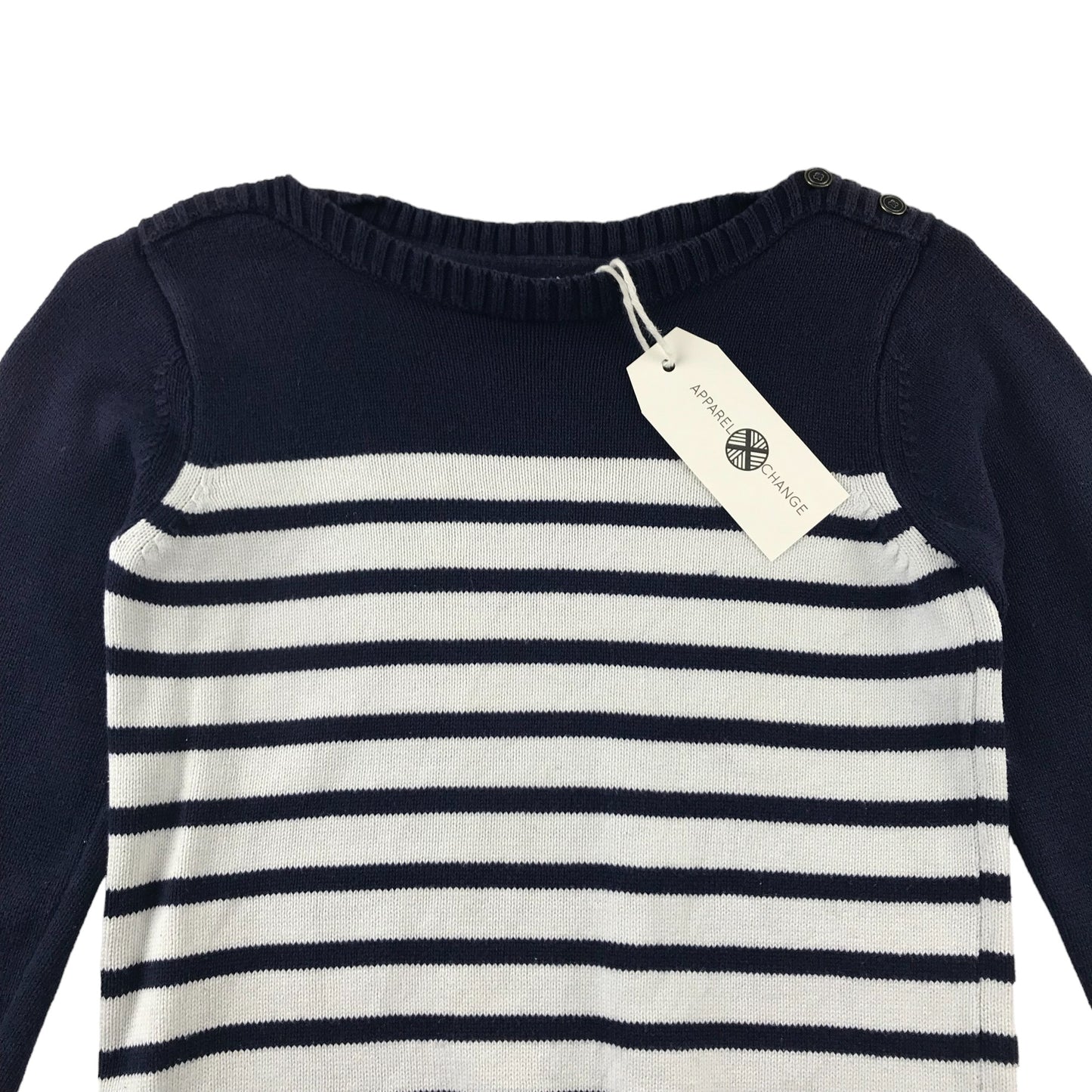 GAP Jumper Age 11-12 Navy Blue White Stripy Knit Cotton