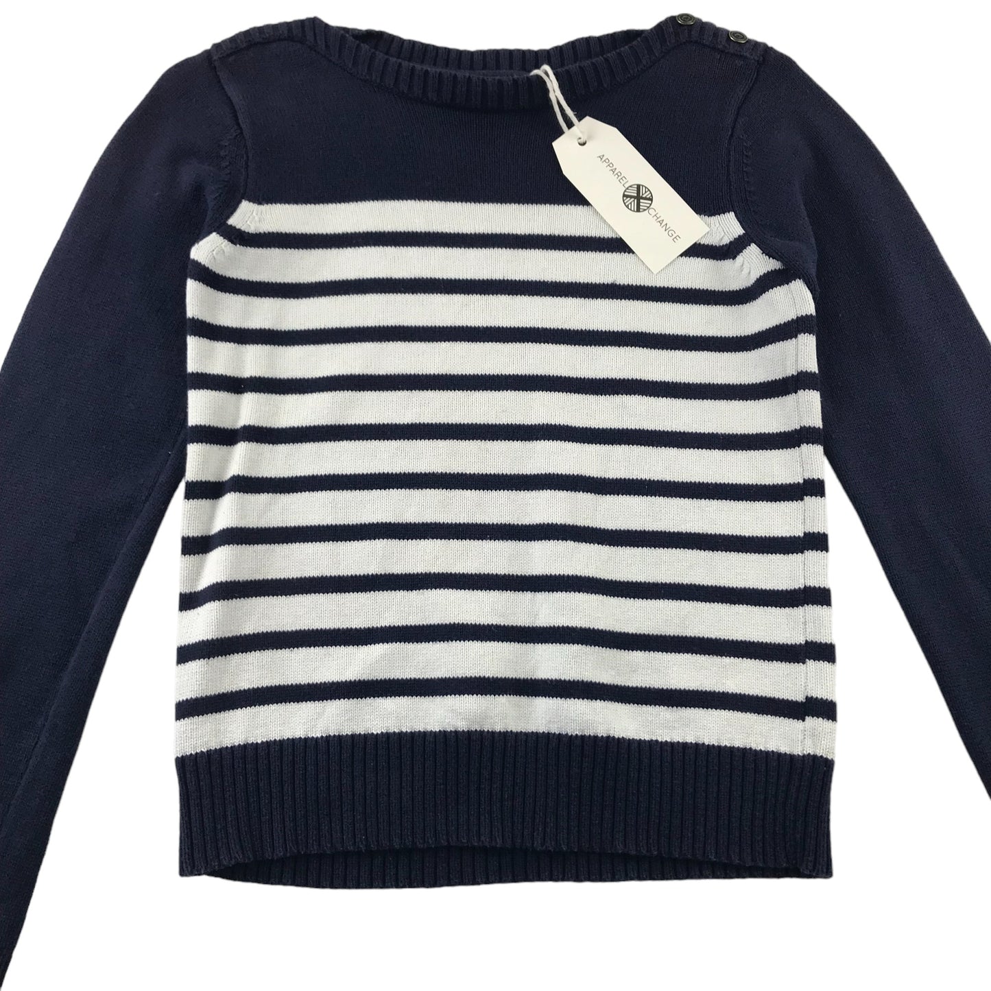 GAP Jumper Age 11-12 Navy Blue White Stripy Knit Cotton