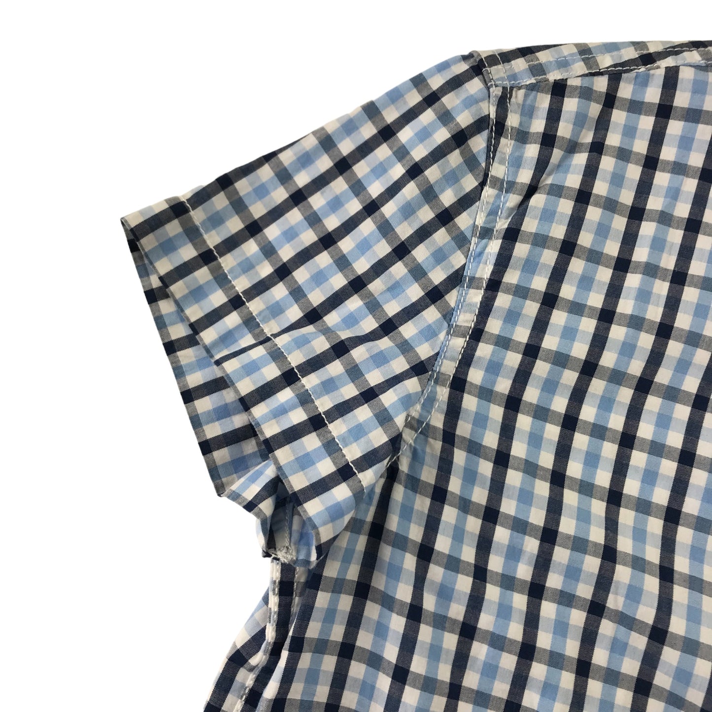 Next Shirt Age 9 Blue and Navy Checked Pattern Short Sleeve Button Up Cotton