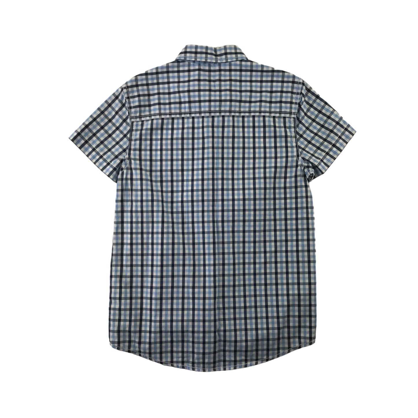 Next Shirt Age 9 Blue and Navy Checked Pattern Short Sleeve Button Up Cotton