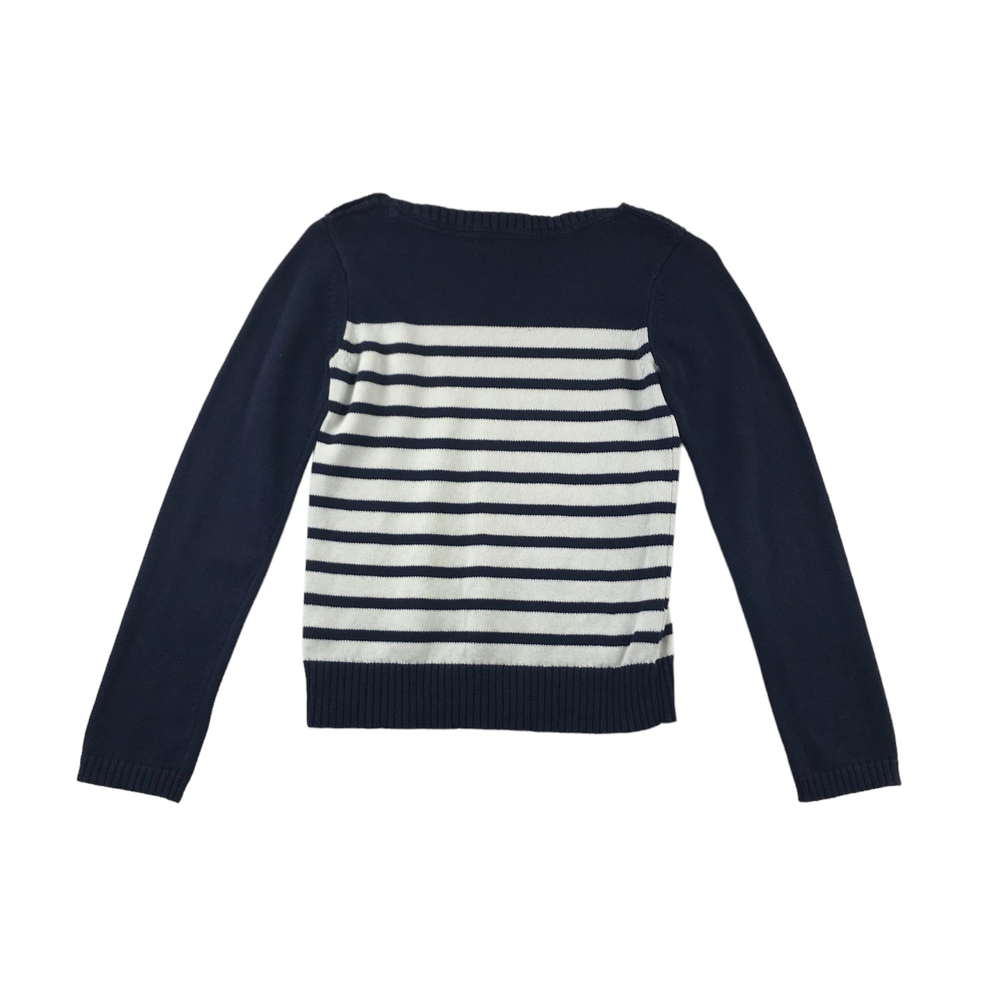 GAP Jumper Age 11-12 Navy Blue White Stripy Knit Cotton