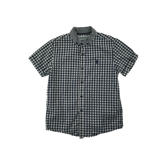 Next Shirt Age 9 Navy and White Checked Pattern Short Sleeve Button Up Cotton