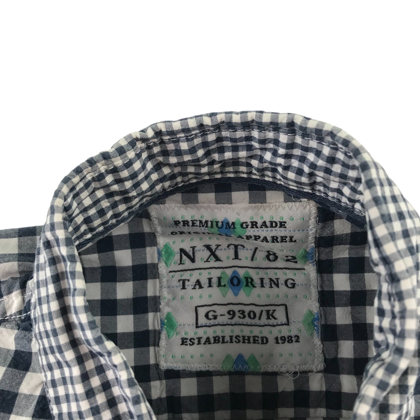 Next Shirt Age 9 Navy and White Checked Pattern Short Sleeve Button Up Cotton