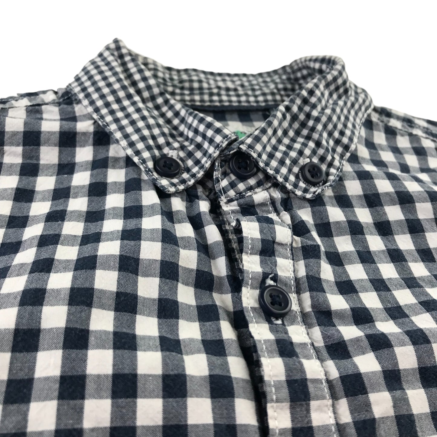 Next Shirt Age 9 Navy and White Checked Pattern Short Sleeve Button Up Cotton