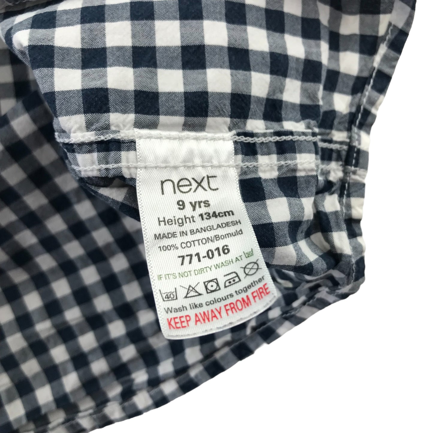 Next Shirt Age 9 Navy and White Checked Pattern Short Sleeve Button Up Cotton