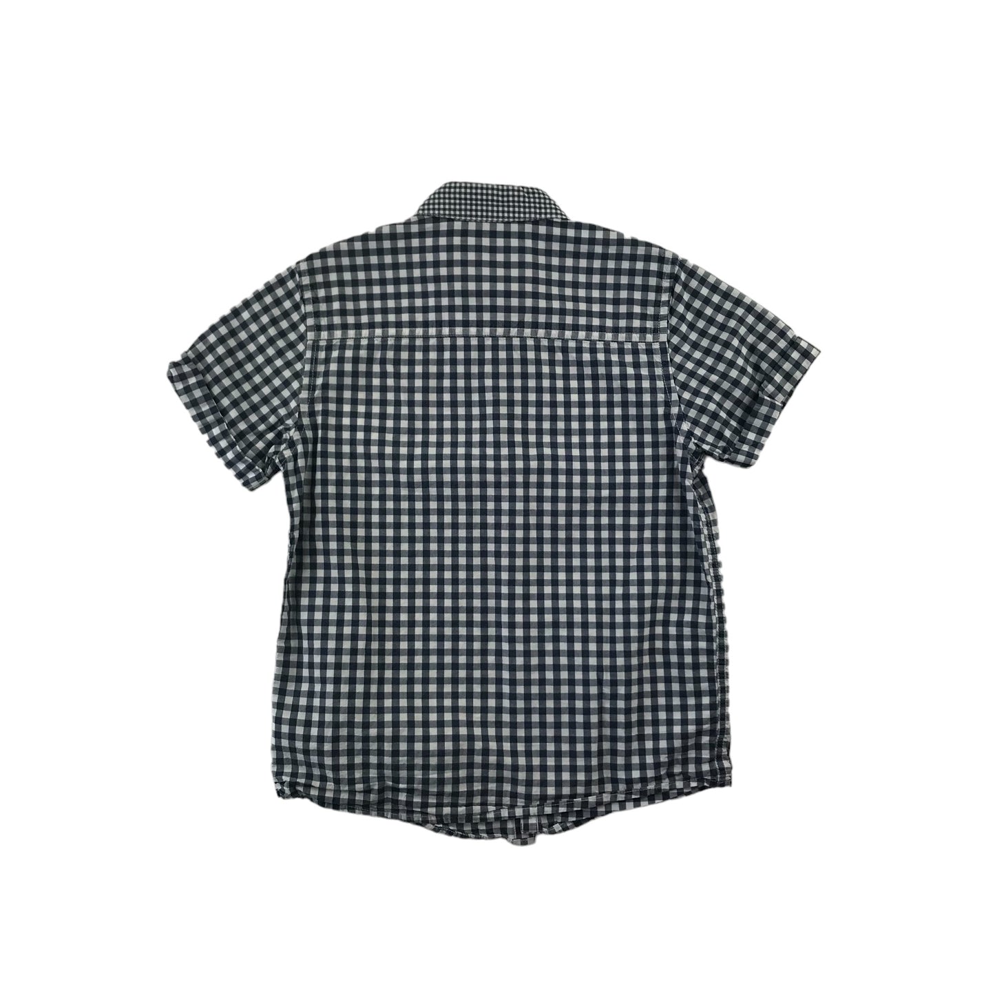 Next Shirt Age 9 Navy and White Checked Pattern Short Sleeve Button Up Cotton