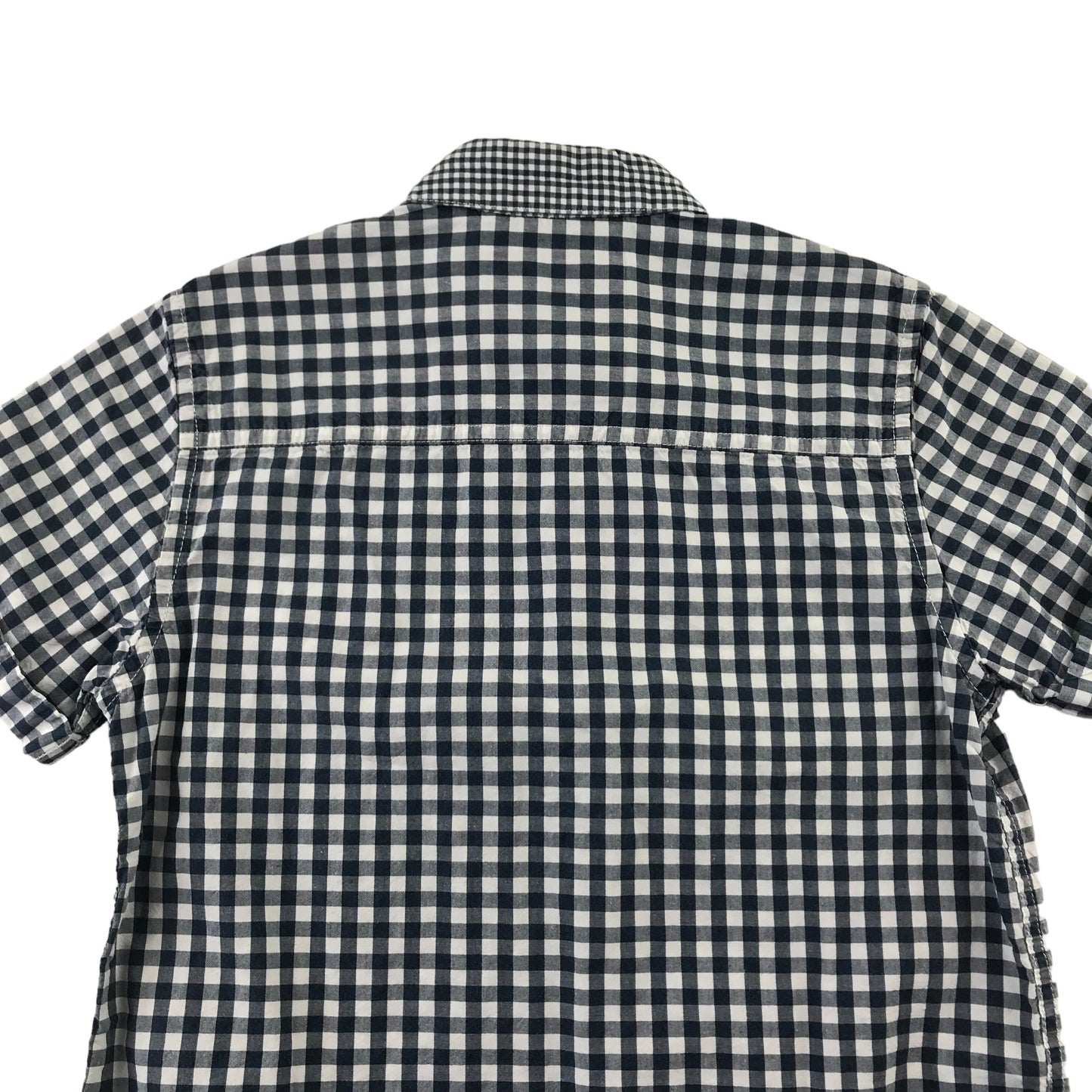 Next Shirt Age 9 Navy and White Checked Pattern Short Sleeve Button Up Cotton