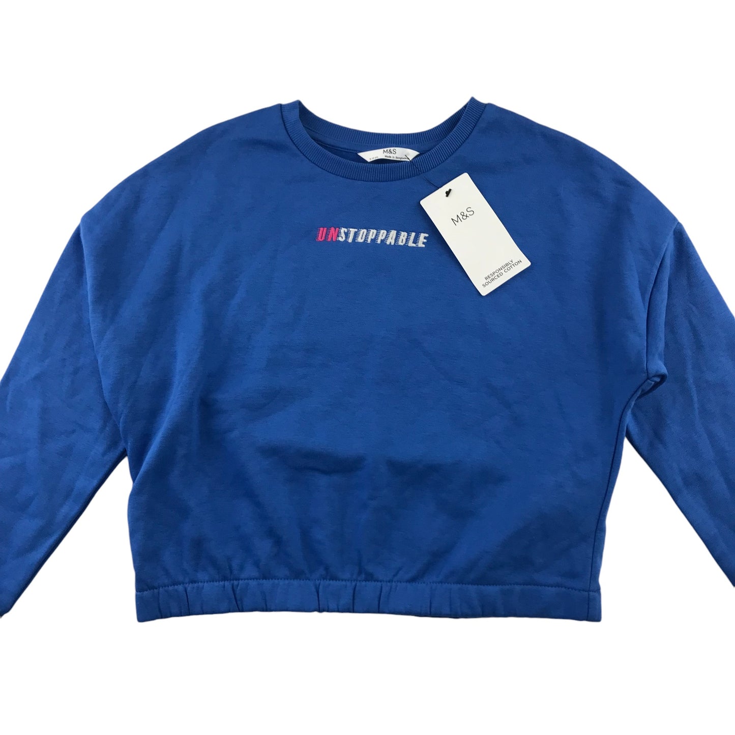 M&S sweater 9-10 years blue cropped Unstoppable print text