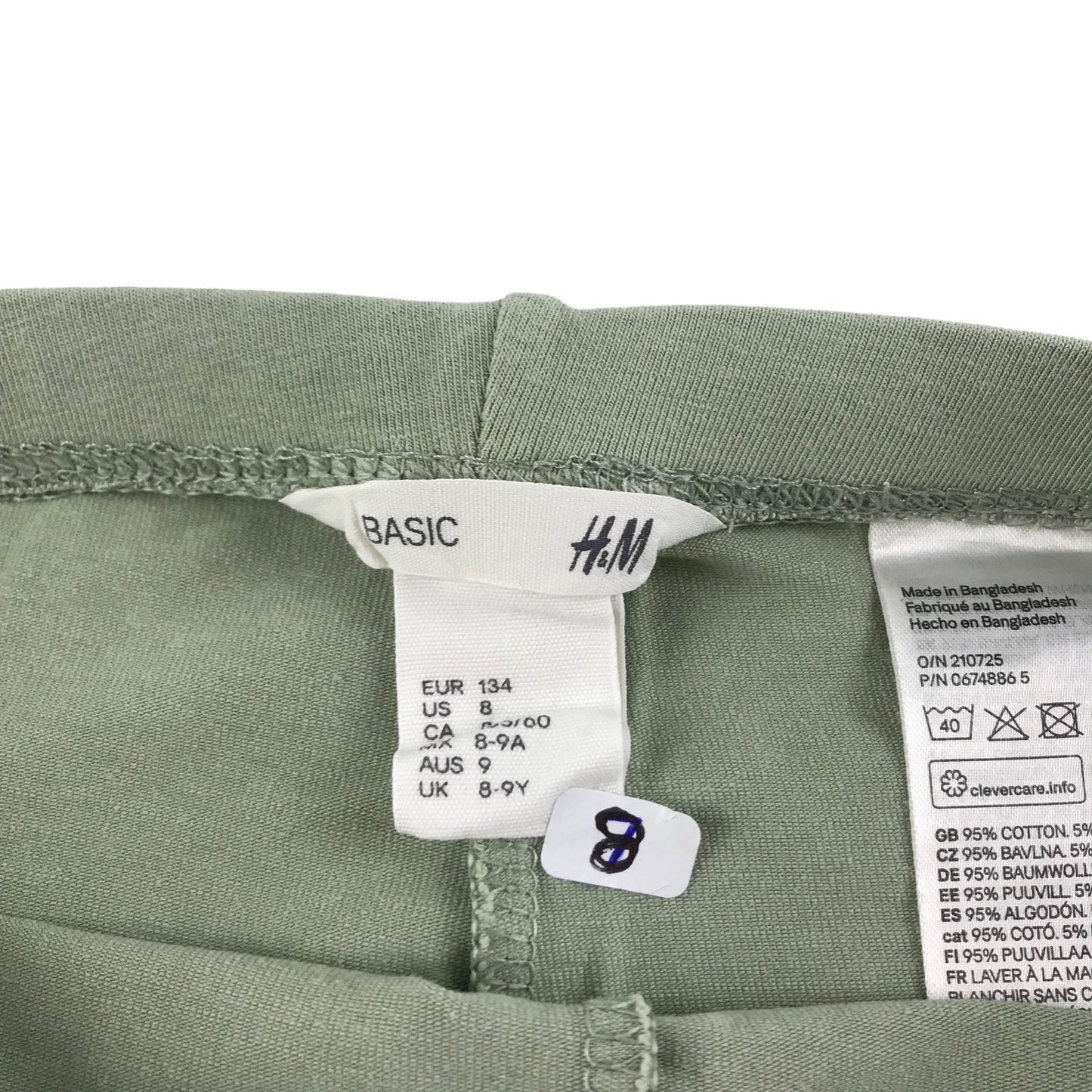 H&M Leggings Age 8 Light Khaki Green Plain