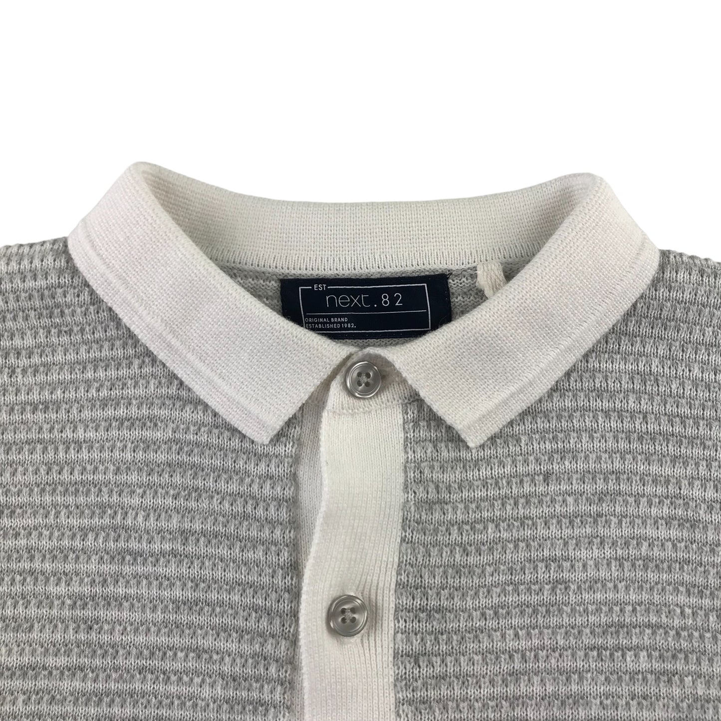 Next Polo Shirt Age 12 Grey with White Details Short Sleeve Button Up Collar Cotton